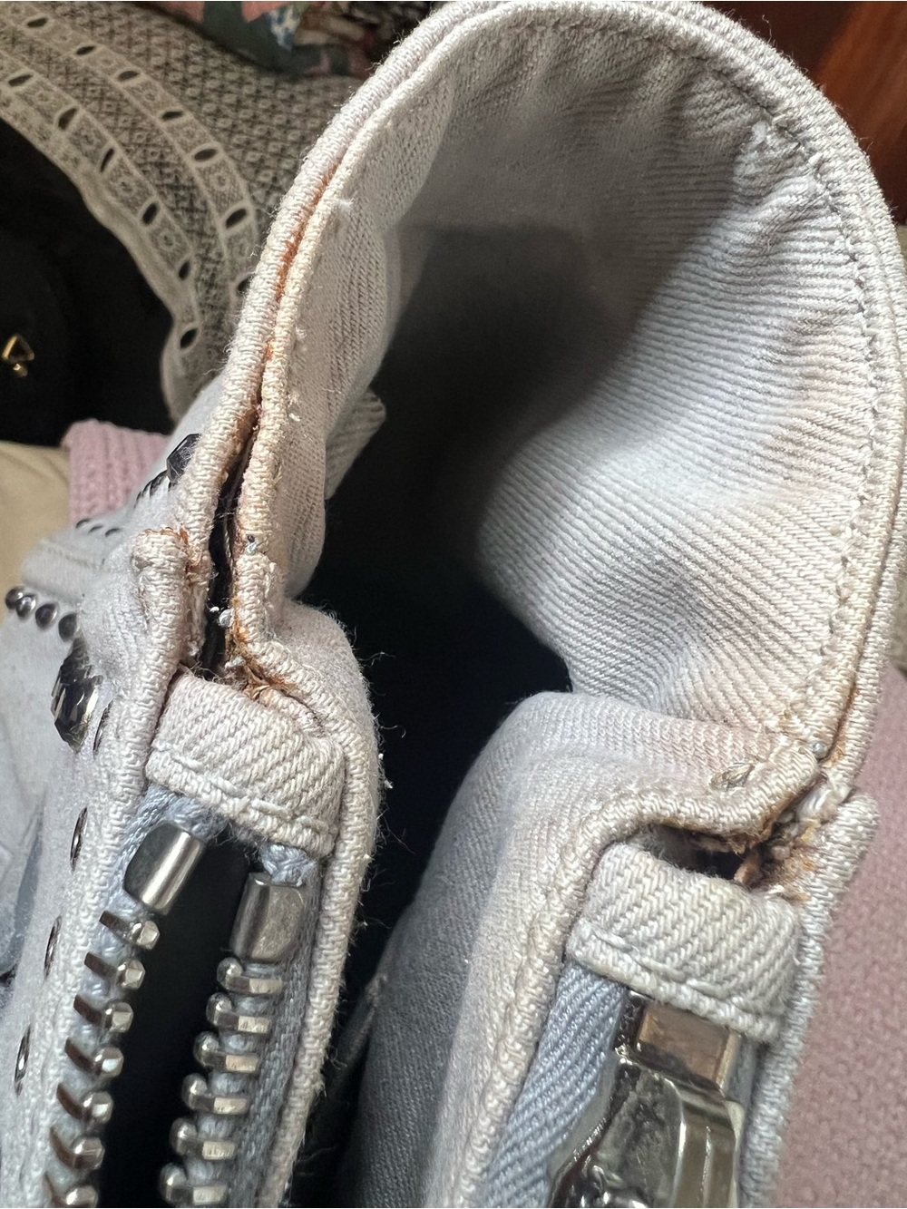 Prada Canapa Studded Crystal Denim Tote Bag Grey Nube B2692H - Picture 16 of 17